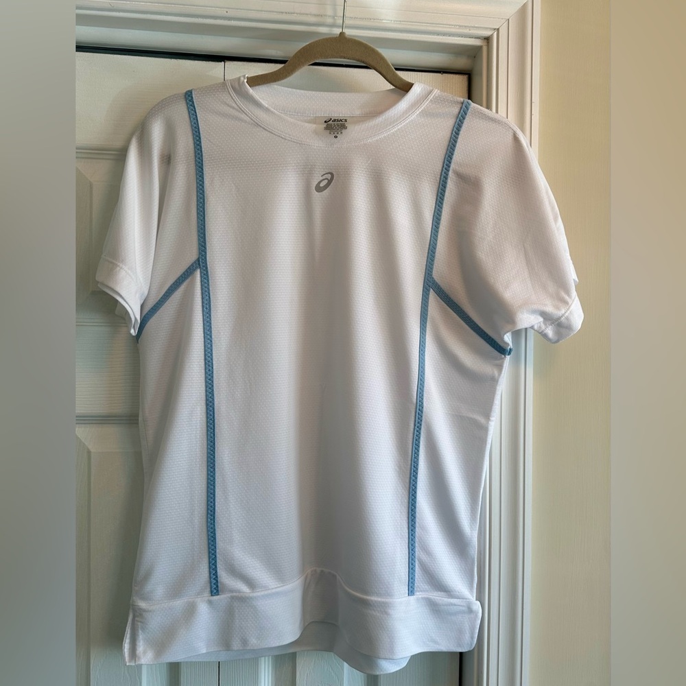 Asics Women’s White Sports Tee with Blue Trim Size M